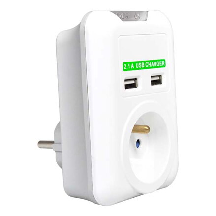 Bezkabelová přepěťová ochrana, 1 zásuvka, bílá, Logo, 2x USB