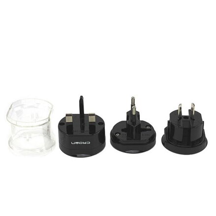 230V Cestovní adaptér, CEE7 (vidlice)-zásuvka, černý, Crown, pro zahraniční přístroje