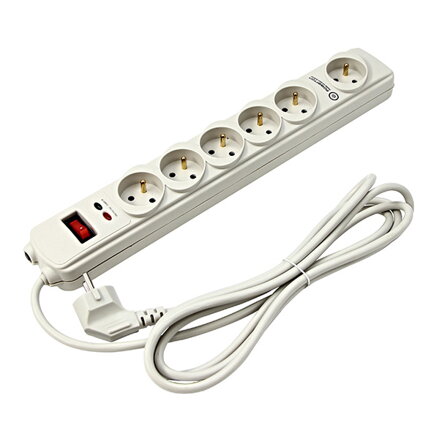 Prodlužovací přepěťová ochrana, 3m, 6 zásuvek, bílá, LED indikace, Powerton