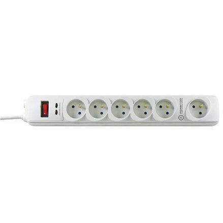 Prodlužovací přepěťová ochrana, 3m, 6 zásuvek, bílá, LED indikace, Powerton