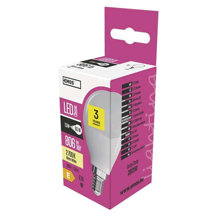 LED žárovka EMOS Lighting E14, 220-240V, 7.3W, 806lm, 2700k, teplá bílá, 30000h, Classic 86x45x45 mm