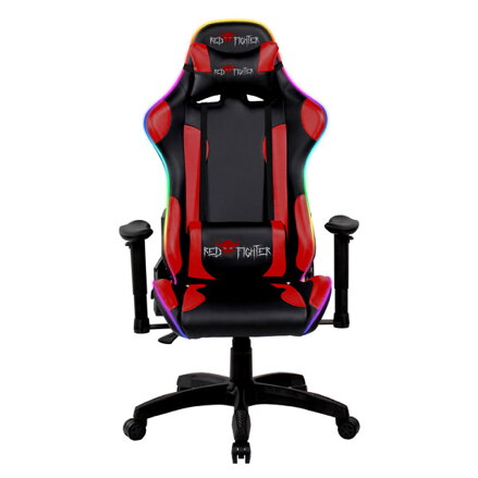 Herní křeslo Red Fighter C8, černé, odnímatelné polštářky, RGB podsvícení