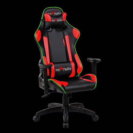 Herní křeslo Red Fighter C8, černé, odnímatelné polštářky, RGB podsvícení