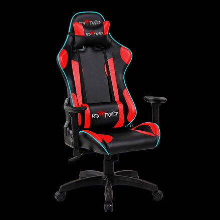 Herní křeslo Red Fighter C8, černé, odnímatelné polštářky, RGB podsvícení