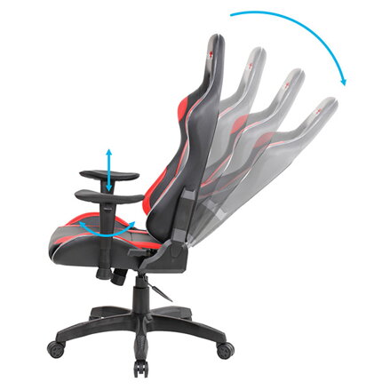 Herní křeslo Red Fighter C8, černé, odnímatelné polštářky, RGB podsvícení