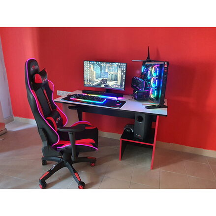 Herní křeslo Red Fighter C8, černé, odnímatelné polštářky, RGB podsvícení
