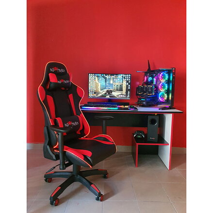 Herní křeslo Red Fighter C8, černé, odnímatelné polštářky, RGB podsvícení