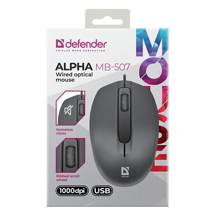 Myš drátová, Defender Alpha MB-507, černá, optická, 1000DPI