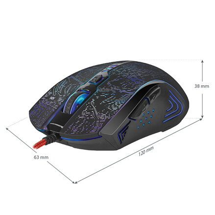 Defender Myš OverLord GM-890, 3200DPI, optická, 6tl., 1 kolečko, drátová USB, černá, herní, RGB