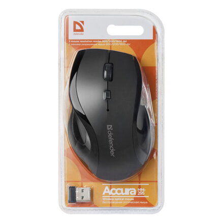 Defender Myš Accura MM-295, 1600DPI, 2.4 [GHz], optická, 6tl., 1 kolečko, bezdrátová, černá, 1 ks AA, nanopřijímač