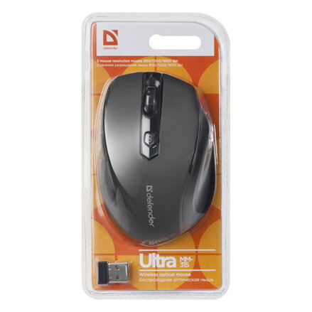 Defender Myš Ultra MM-315, 1600DPI, optická, 6tl., 1 kolečko, bezdrátová, černá, 1 ks AA