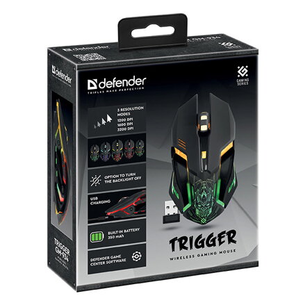 Myš bezdrátová, Defender TRIGGER GM-934, černá, optická, 3200DPI