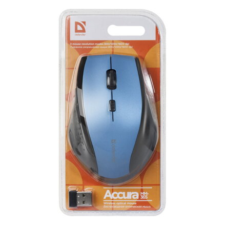 Defender Myš Accura MM-365, 1600DPI, 2.4 [GHz], optická, 6tl., 1 kolečko, bezdrátová, černo-modrá, 2 ks AAA, nanopřijímač