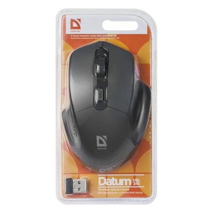 Defender Myš Datum MB-345, 1600DPI, 2.4 [GHz], optická, 4tl., 1 kolečko, bezdrátová, černá, 2 ks AAA, nanopřijímač, rozsah 10m