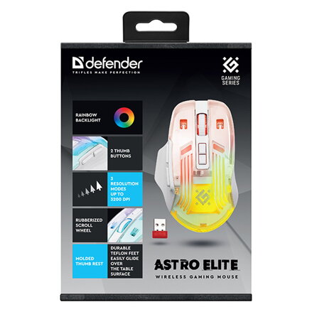 Myš bezdrátová, Defender ASTRO ELITE GM-056, transparentní, optická, 3200DPI
