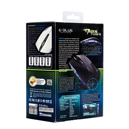 E-Blue Myš Mazer R, 2400DPI, optická, 6tl., 1 kolečko, drátová USB, černá, herní