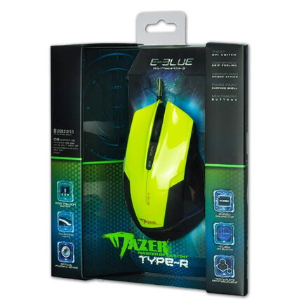 E-Blue Myš Mazer R, 2400DPI, optická, 6tl., 1 kolečko, drátová USB, zelená, herní