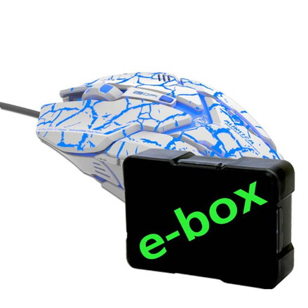 E-Blue Myš Auroza Gaming, 4000DPI, optická, 6tl., 1 kolečko, drátová USB, bílá, herní, e-box