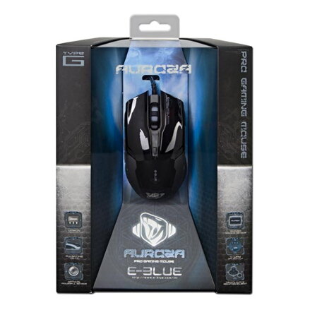 E-Blue Myš Auroza G, 3000DPI, optická, 6tl., 1 kolečko, drátová USB, černá, herní