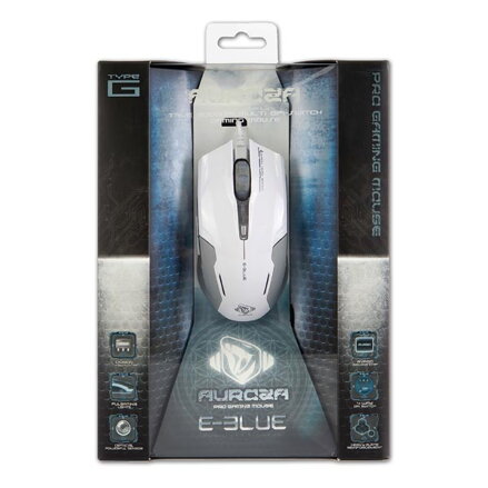 E-Blue Myš Auroza G, 3000DPI, optická, 6tl., 1 kolečko, drátová USB, bílá, herní