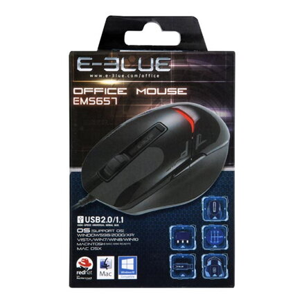 E-Blue Myš EMS657, 3200DPI, optická, 3tl., 1 kolečko, drátová USB, černá