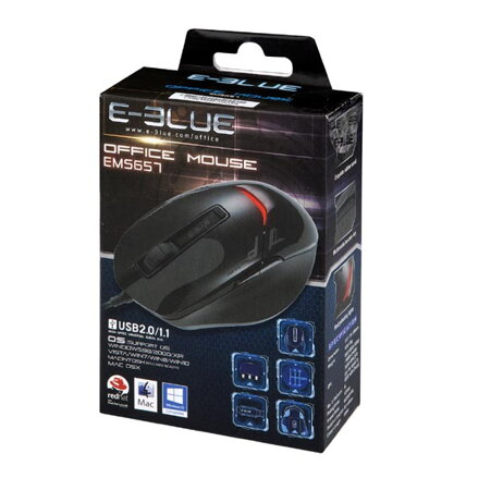E-Blue Myš EMS657, 3200DPI, optická, 3tl., 1 kolečko, drátová USB, černá