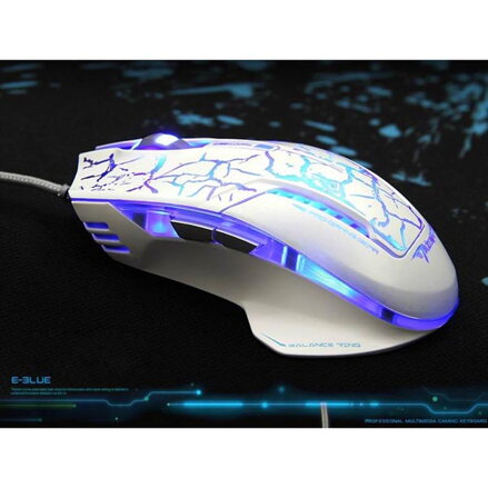 E-Blue Myš Mazer Pro, 2500DPI, optická, 6tl., 1 kolečko, drátová USB, bílo-modrá, herní, e-box