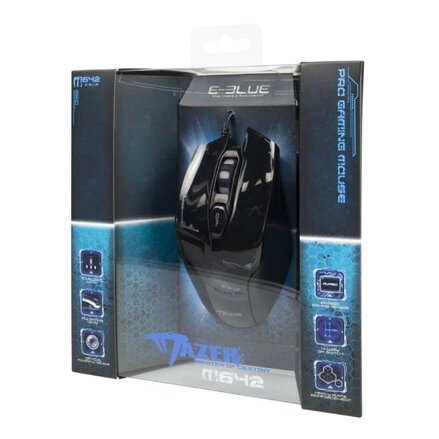 E-Blue Myš Mazer, 2500DPI, optická, 6tl., 1 kolečko, drátová USB, černá, herní