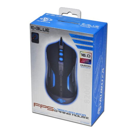 E-Blue Myš Auroza Gaming FPS, 8200DPI, laserová, 6tl., 1 kolečko, drátová USB, černá, herní, RGB podsvícení