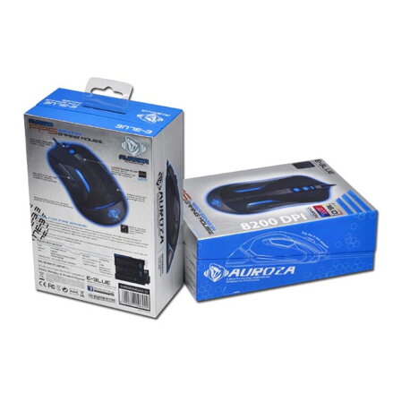 E-Blue Myš Auroza Gaming FPS, 8200DPI, laserová, 6tl., 1 kolečko, drátová USB, černá, herní, RGB podsvícení