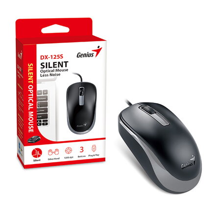 Myš drátová, Genius DX-125S, černo-šedá, optická, 1200DPI