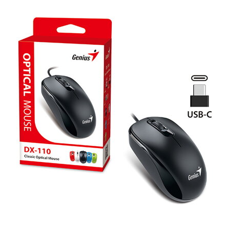 Myš drátová, Genius DX-110, černá, optická, 1200DPI, USB-C