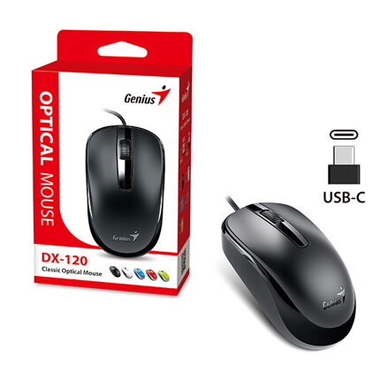 Myš drátová, Genius DX-120, černá, optická, 1200DPI, USB-C