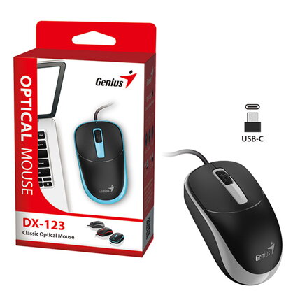 Myš drátová, Genius DX-123, černo-šedá, optická, 1200DPI, USB-C