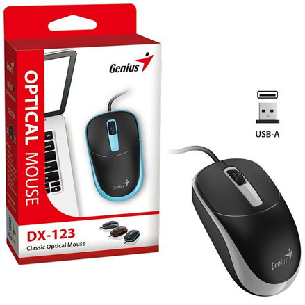Myš drátová, Genius DX-123, černo-šedá, optická, 1200DPI