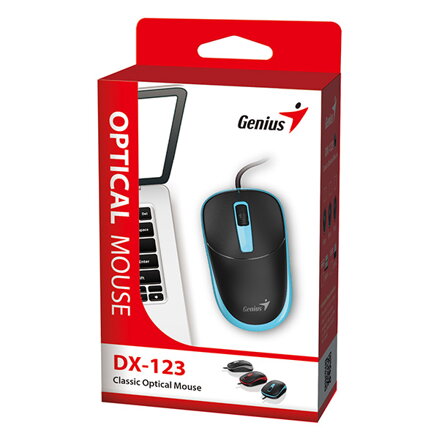 Myš drátová, Genius DX-123, černo-modrá, optická, 1200DPI