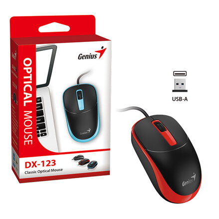 Myš drátová, Genius DX-123, černo-červená, optická, 1200DPI
