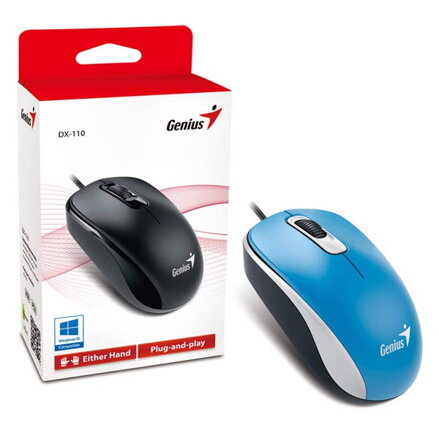 Genius Myš DX-110, 1000DPI, optická, 3tl., 1 kolečko, drátová USB, modrá, standardní, univerzální