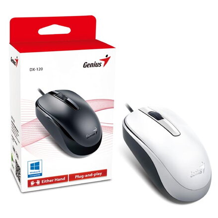Genius Myš DX-120, 1200DPI, optická, 3tl., 1 kolečko, drátová USB, bílá, standardní, univerzální