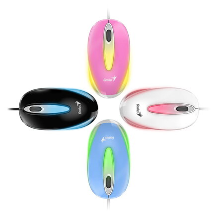 Genius Myš DX-Mini, 1000DPI, optická, 3tl., drátová USB, modrá, klasická, RGB podsvícení
