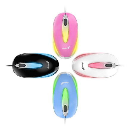 Genius Myš DX-Mini, 1000DPI, optická, 3tl., drátová USB, růžová, klasická, RGB podsvícení
