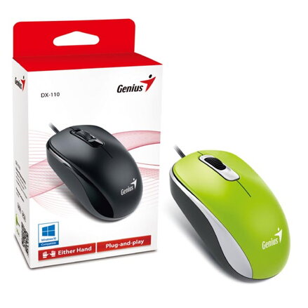 Genius Myš DX-110, 1000DPI, optická, 3tl., 1 kolečko, drátová USB, zelená