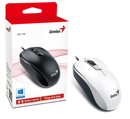 Genius Myš DX-110, 1000DPI, optická, 3tl., 1 kolečko, drátová USB, bílá