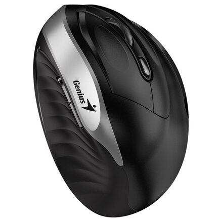 Genius Myš Ergo 8250S, 1600DPI, 2.4 [GHz], optická, 6tl., bezdrátová, černo-stříbrná, 1 ks AA, vertikální