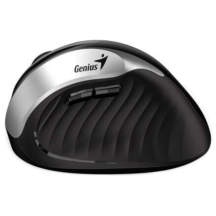 Genius Myš Ergo 8250S, 1600DPI, 2.4 [GHz], optická, 6tl., bezdrátová, černo-stříbrná, 1 ks AA, vertikální
