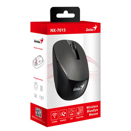 Genius Myš NX-7015, 1600DPI, 2.4 [GHz], optická, 3tl., bezdrátová, čokoládová, 1 ks AA, Blue-eye senzor