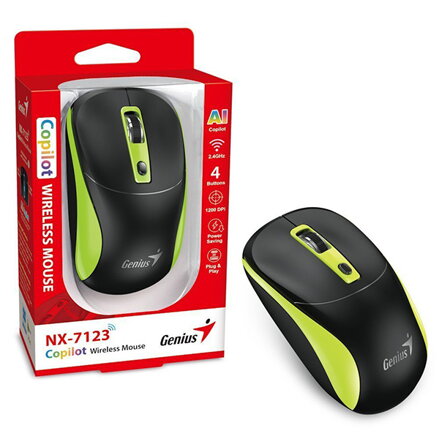 Myš bezdrátová, Genius NX-7123, černo-zelená, optická, 1200DPI