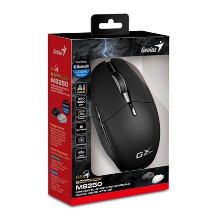 Myš bezdrátová, Genius GX GAMING Scorpion M8250 AI, černá, optická, 3200DPI