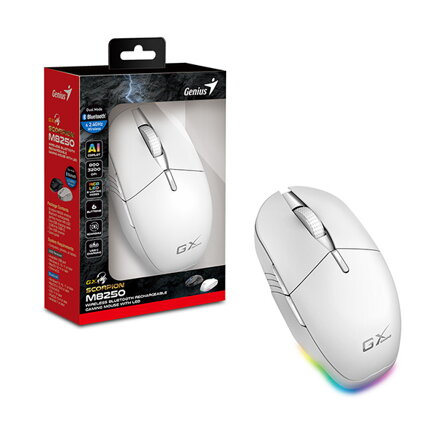 Myš bezdrátová, Genius GX GAMING Scorpion M8250 AI, bílá, optická, 3200DPI