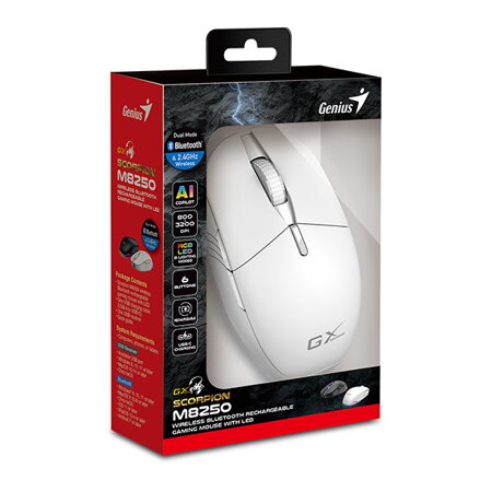Myš bezdrátová, Genius GX GAMING Scorpion M8250 AI, bílá, optická, 3200DPI